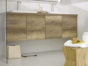Meuble salle de bains en stratifie effet bois et vasque cuisines schmidt etoy